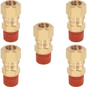 5PCS Air Brake Nylon Tubing Brass Union Fitting, 3/8" Tube OD x 1/4" NPT Thread Air Compression Straight Union Fittings for Nylon Hose with DOT Approved for Truck Trailers