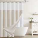 Naturoom Beige Linen Shower Curtain with Snap in Liner Set Rustic Farmhouse Shower Curtains for Bathroom 200GSM Textured Cream Burlap Cloth Double Bath Curtains with See Through Top Window 72x72