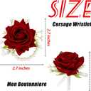 SITUMEIZI 2Pcs Red Rose Corsage and Boutonniere Set Corsage Wristlet Band Bracelet for Prom Decor and Boutonniere for Men Wedding Flowers Accessories Party Suit Ceremony Decoration with Gifts Box