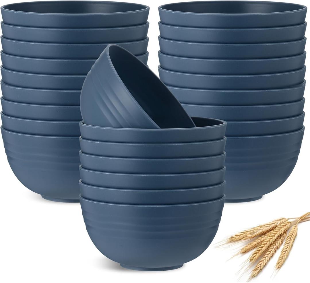 Eccliy 24 Pcs Wheat Straw Bowl Sets, Unbreakable Cereal Bowl 24 oz, Microwave and Dishwasher Safe Bowls for Cereal, Salad, Snack and Soup, Winter Style (Dark Blue)