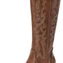 DREAM PAIRS Womens Cowboy Boots Wide Calf Comfortable Pull On Zipper Chunky Heel Pointed Toe Embroidered Western Cowgirl Knee High Boots Girls Ladies Retro Tall Boot 9