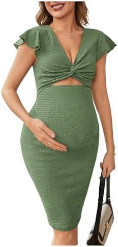 Floerns Women's Maternity Dress Ruffle Cap Sleeve V Neck Cut Out Knee Length Pregnancy Dresses XXL