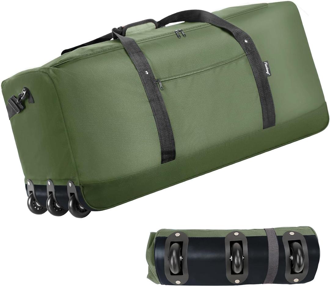 Finnhomy 120L Foldable Rolling Duffel Bag with 3 Wheels, Light Weight Travel Duffel bag with Large Loading Capacity, 32'' Rolling Duffel bag with Shoulder Strap