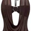 SweatyRocks Women's Sheer Mesh Draped Club Halter Tops Y2K Sexy Rave Going Out Top 2 Piece Outfits (Brown, S)