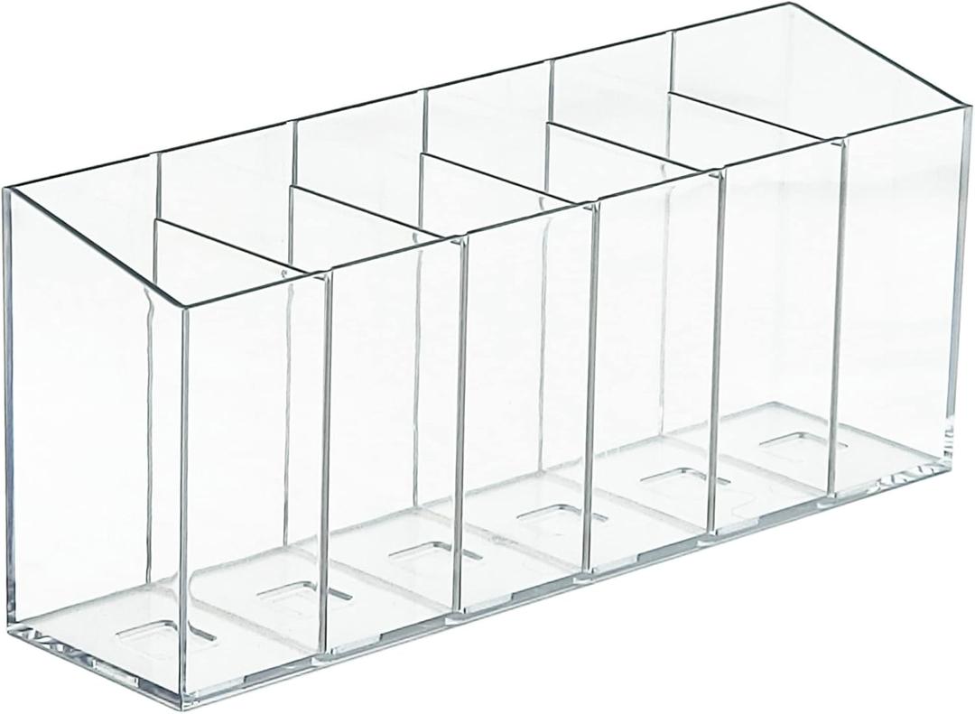 Pen Holder Tea Bag Makeup Brush Holder 6 Compartments Organizer with Removable Dividers for Desk Storage Office Accessory Bathroom Kitchen Desktop Pencil Cup Stationery Organization Clear