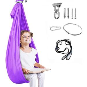 Aokitec Therapy Swing for Kids with Special Needs (Hardware Included) Snuggle Swing Cuddle Hammock Indoor Adjustable Aerial Yoga for Children with Autism, ADHD, Asperger, Sensory Integration (Purple)