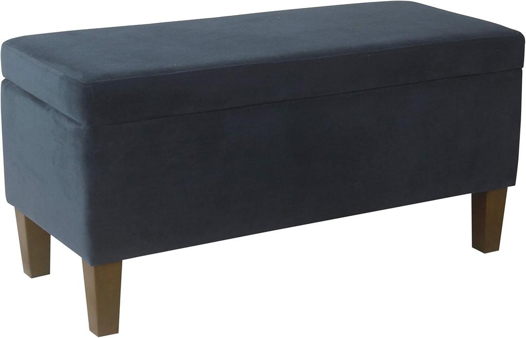 HomePop Large Upholstered Rectangular Storage Ottoman Bench with Hinged Lid, Navy