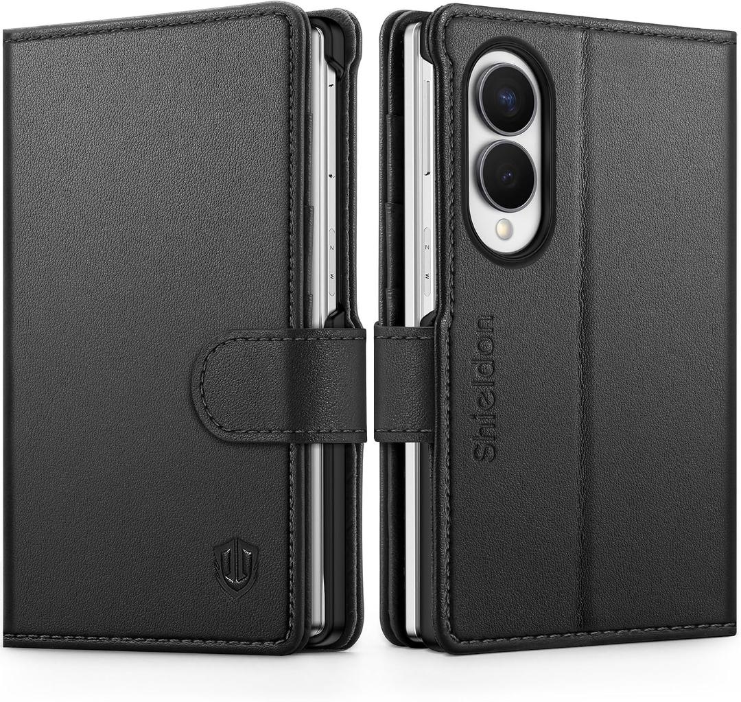 SHIELDON Genuine Leather Wallet Case for Galaxy Z Fold 8 (7.6" 2026), Black