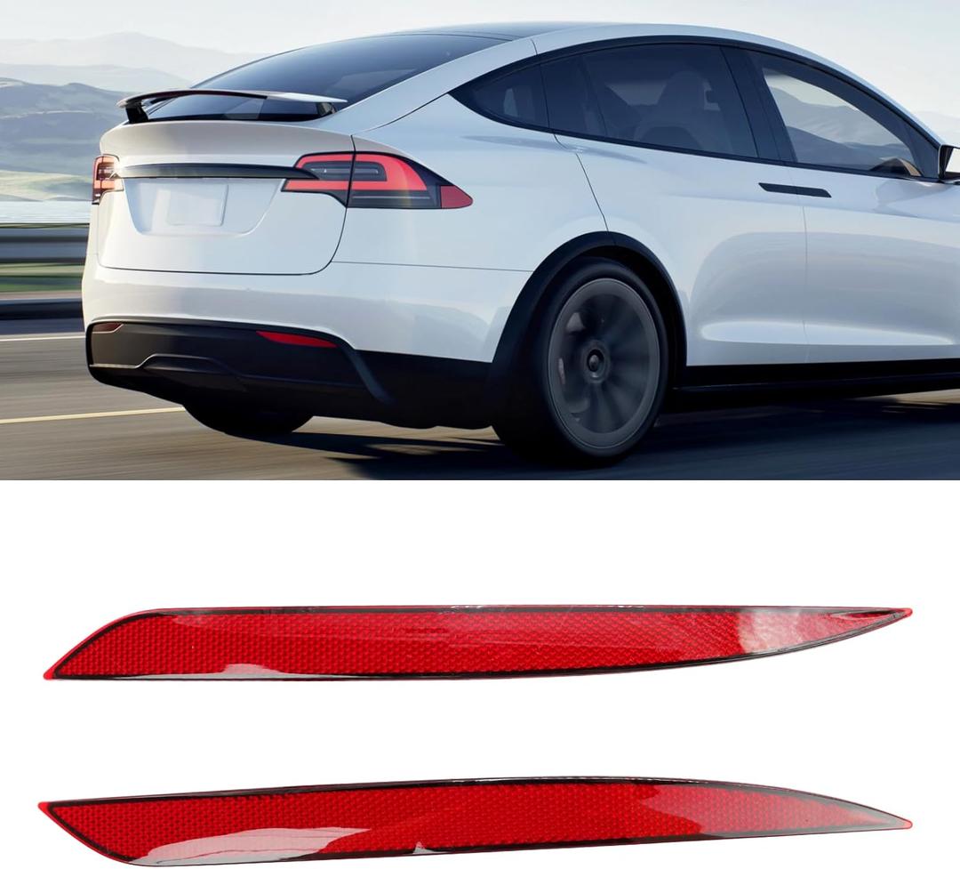 Jaronx Compatible with Tesla Mode Y Rear Bumper Reflector 2020-2023, Left & Right Rear Bumper Red Marker Lights Lens Trim, Tail Reflector Light Replacement for Model Y