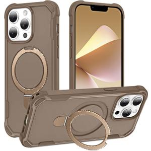 Compatible with iPhone 12 Pro Max Case & iPhone 13 Pro Max Case with Invisible Magnetic Ring Stand [Compatible with Magnetic] [Military Drop Protection] Shockproof Slim Case 6.7 Inch, Khaki