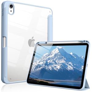 IAMKHO Case for iPad Air 11 Inch M4/M3/M2 2026/2025/2024, iPad Air 5th/4th Generation 10.9 Inch 2022/2020 with Pencil Holder, Auto Sleep/Wake, Shockproof Cover with Clear Back Shell (Light Blue)