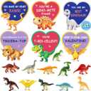 24 Packs Valentines Day Cards for Kids School with Mini Dinosaurs Figures Toys, Boys Girls Classroom Exchange