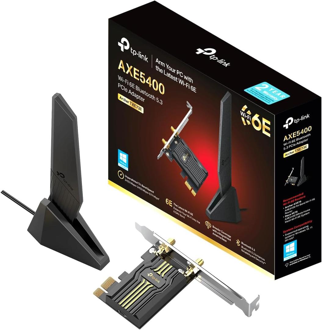 TP-Link WiFi 6E Intel AX210 PCIe WiFi Card for Desktop PC (Archer TXE73E), Up to 5.4 Gbps Tri-Band Wireless Card | 6 GHz | Low-Latency | Bluetooth 5.3 | Low-Profile Single Antenna | OFDMA, MU-MIMO