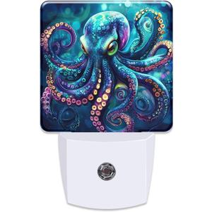 Octopus Watercolor Night Light Plug into Wall,Nightlights with Light Sensor Dusk to Dawn,Plug in Night Lights for Kids,Warm Lamps for Bathroom Bedroom Kitchen