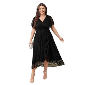 SCOMCHIC Womens Plus Size Wedding Guest Dress Formal Lace Wrap V Neck High Low Short Sleeve Cocktail Maxi Dresses, size 3XL