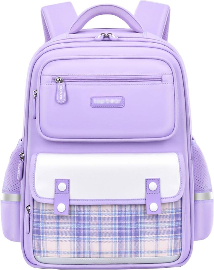 School Backpack for Teen Girls Bookbags Elementary High School Plaid Laptop Bags Women Travel Daypacks Purple Small