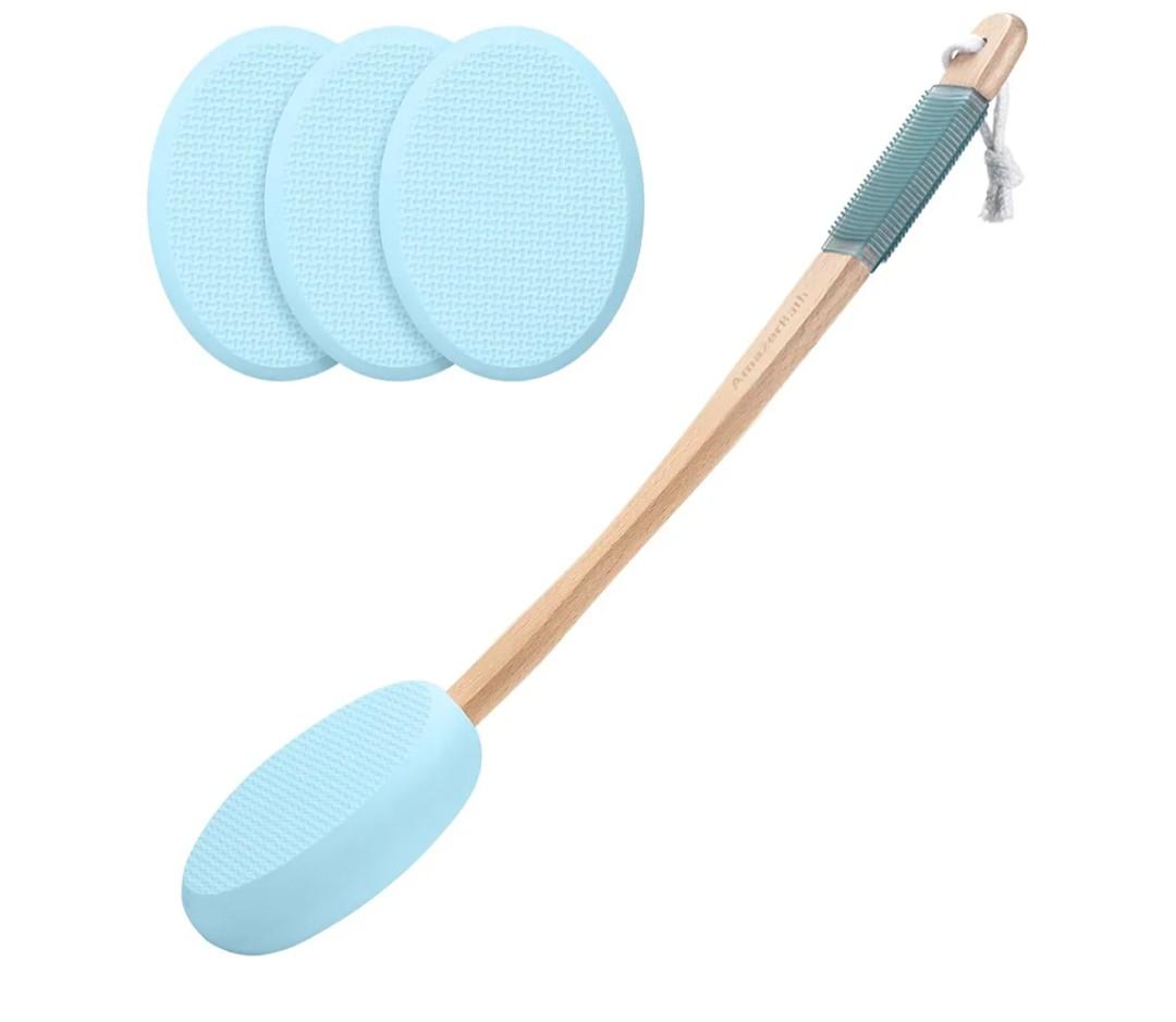 AmazerBath Lotion Applicator for Back, Feet, 4 Replaceable Pads with Long Handle, Back Sunscreen Applicator for Elderly, Women, Apply Cream Medicine Skin Cream Moisturizer Sunscreen Tanner, Blue