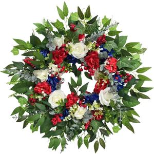 24 Inch 4th of July Wreath, Patriotic Wreaths for Front Door, Red White Blue Spring Summer Door Wreaths for Independence Day,Memorial Day Wreaths for Front Door Wall Window Decor