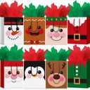 Cholemy 16 Pcs Medium Thick Christmas Gift Bags with Tissue Paper Christmas Kraft Paper Goodie Bags with Handles for Xmas Gift Wrapping Holiday Party Supplies 10 x 8 x 4.4 Inch(Cute)