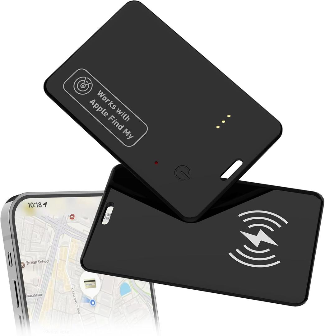 2-Pack Wallet Tracker Card for Apple Find My(iOS Only), Rechargeable Thin Finder with Wireless Charging - Protable Item Locator for Keys, Luggage, Passports and Bags