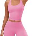Aoysky Womens 2 Piece Workout Sets Cross Back Padded Halter Tank Tops High Waisted Biker Yoga Shorts Gym Outfits (Pink, XL)