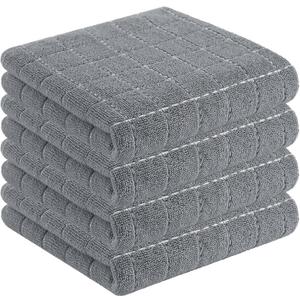 Homaxy 100% Cotton Terry Kitchen Towels(Grey, 13 x 28 inches), Checkered Designed, Soft and Super Absorbent Dish Towels, 4 Pack
