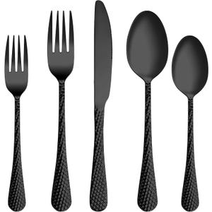 30 Pcs Black Hammered Silverware Set Service for 6,Stainless Steel Flatware Set,Mirror Polished Cutlery Utensil Set,Durable Kitchen Eating Tableware Set,Include Fork Knife Spoon Set,Dishwasher Safe 30 Pcs Black Hammered Silverware Set Service for 6,Stainless Steel Flatware Set,Mirror Polished Cutlery Utensil Set,Durable Kitchen Eating Tableware Set,Include Fork Knife Spoon Set,Dishwasher Safe