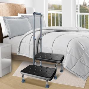 Aliseniors Step Stool with Handle, 400 lbs Adjustable 2 Steps Stool with Handrail for Adults and Seniors, Easy Assmbly Medical Foot Step Stool for Bed, Kitchen, Car, Bathtub