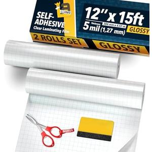 Clear Laminating Roll 12” x 15ft - 5 MIL Self Adhesive 2-Pack Glossy Laminate Roll Peel and Stick, Clear Vinyl Roll Film