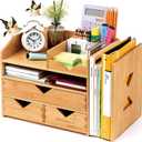 Pandorama Bamboo Desk Organizer Large - A4 Drawers & Adjustable File Holder, Fully Assembled Wood Desktop Storage for Kitchen, Bedroom, Bathroom, Study Room, 13.2