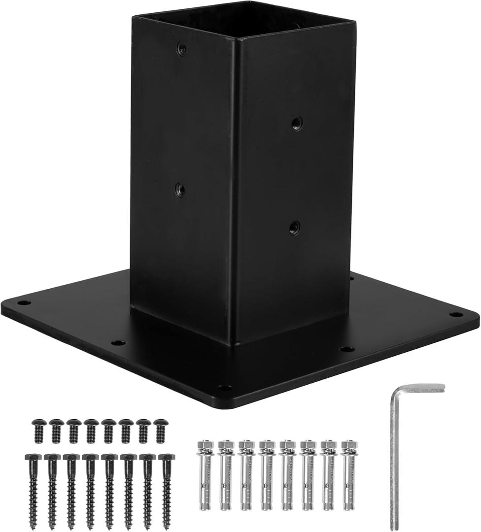 Ilyapa Black Mailbox Post Mount Base Plate Mounting Bracket - Works with Mailboxes - No Wood Required, Slides Over Bracket 43x4x4 - (8x8x7 in.)