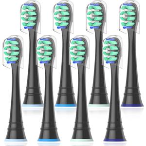 Replacement Heads Compatible with Sonicare Toothbrush, Replacement Brush Head for Philips Sonicare Electric Toothbrush 4100 5100 6100 9900 C2 W3 and More Click-on Handles 8 Black