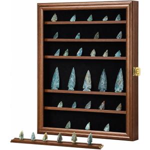 KCRasan Arrowhead Display Case Native American Arrowhead Shadow Box, Walnut