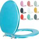 Round Toilet Seat Wood Toilet Seat Prevent Shifting with Zinc Alloy Hinges American Standard Size Toilet Seat Easy to Install also Easy to Clean(Round,Sparkling Sapphire Blue)