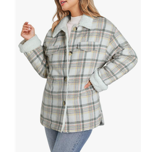 Dokotoo Winter Coats for Women Button Down Plaid Flannel Shirts Warm Sherpa Fleece Jacket, Size XXL