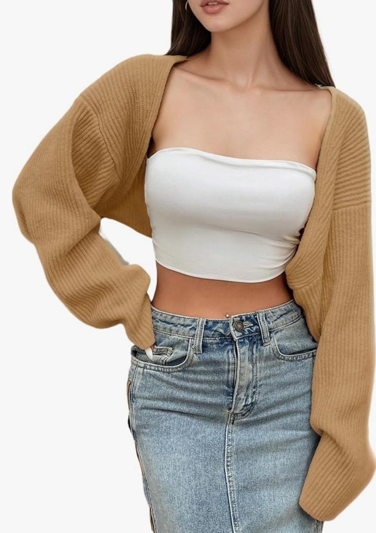 LOFAAC Women Y2K Open Front Rib Knit Shrug Crop Cardigan Solid Drop Shoulder Puff Long Sleeve Crop Bolero Sweater Tops Small LOFAAC Women Y2K Open Front Rib Knit Shrug Crop Cardigan Solid Drop Shoulder Puff Long Sleeve Crop Bolero Sweater Tops Small