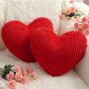 2 Pcs Red Valentine's Day Heart Shaped Pillow Valentine's Day Decorations for Girls Women Soft Faux Rabbit Fur Decorative Throw Pillow 11 Inch Striped Plush Cushion for Chair Couch Gift
