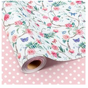 Retrify Pink Flowers Wrapping Paper Roll - 17 Inches x 32.8 Feet Mini Roll Cute Butterfly and Polka Dots Gift Wrap Paper for Mother's Day, Wedding, Birthday, Baby Shower, Holiday