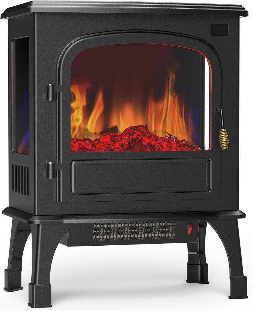 Sweetcrispy Freestanding Electric Fireplace Heater, 26 Indoor Fireplace with 3D Flame Effect, Overheating Safe Design, Energy Saving Space Heater with 12H Timer&Remote for Living Room, Bedroom, Black