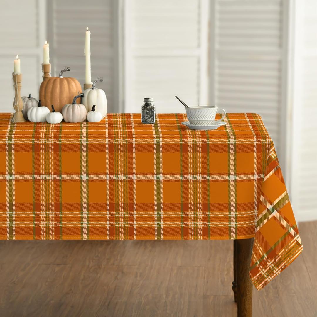 Horaldaily Fall Tablecloth 6084 Inch Rectangular, Autumn Buffalo Plaid Orange Washable Seasonal Table Cover for Party Picnic Dinner Decor