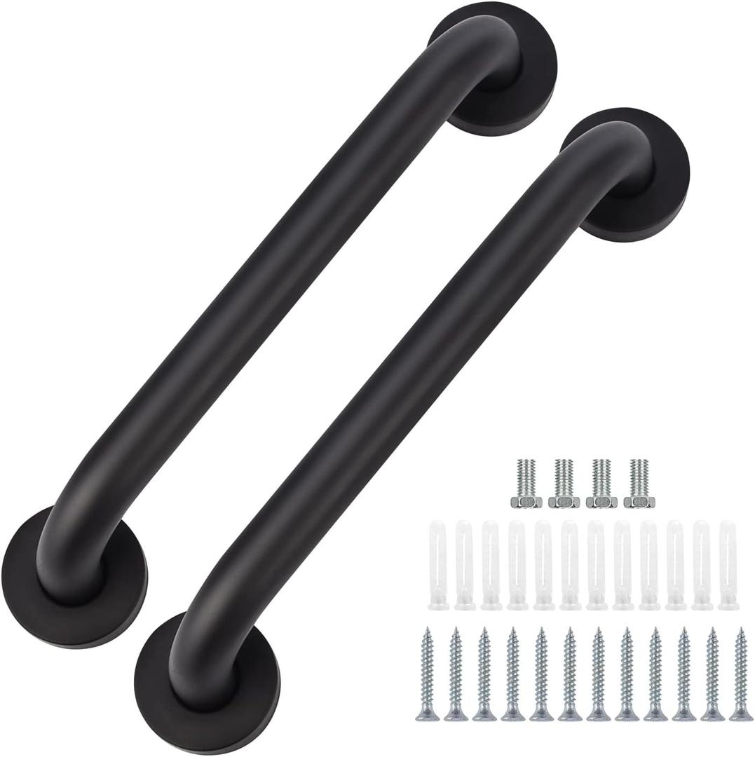 2 Pack Bathroom Grab Bar, supregear 20 Inch Length Black Shower Safety Grab Bar, 1 Inch Diameter 201 Stainless Steel Anti-Slip Handle for Senior, Elderly, Handicap