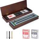 Wooden Cribbage Board Game Set, Premium Wooden Board with Magnetic Lock and Metal Pegs, Strategy Card Game Cribbage - Travel Portable Cribbage Game Sets for Family