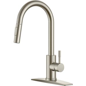 FORIOUS Kitchen Faucet with Pull Down Sprayer, Brushed Nickel High Arc Modern Classic Sink Faucet Stainless Steel with Deck Plate Fit for 1 or 3 Hole for Pot Filler Bar Farmhouse Laundry Rv