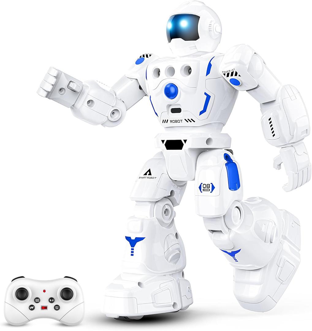 Robot Toys for Kids, Programmable Remote Control Robot with Walking, Sliding, Singing and Dancing, RC Gesture Sensing Control Smart Robots for Age 3-12 3-5 Kids Christmas Birthday (White)