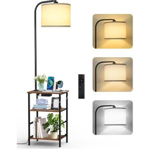 Floor Lamp with Table, 2 Drawers & Remote, Side End Table with Charging Station, Dimmable Nightstand with 3 Color Temperature, 1-Hour Timer, 12W LED Bulb, for Living Room, Bedroom
