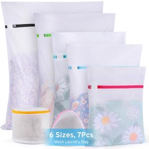 Ultimate 7 Pack 6 Size Mesh Laundry Bags Set for Delicates with AUTO-Lock Zipper, Lingerie Bags for Washing Delicates, Laundry Bags Mesh Wash Bags, Delicates Laundry Bag for Jeans,Blouse,Stocking,Bra (White)