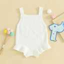 Infant Baby Girl Sleeveless Knit Romper Half and One Birthday Outfit Cute Baby Girl Summer Clothes 3-6 months  (White, Half)