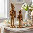 Weysat 2 Pcs Bronze Easter Nutcracker Figure Wooden Nutcracker Figures with Velvet Bow Easter Ornament for Festival Party Gift Shelves Table Desktop Fireplace Decor, 10inch, 15inch
