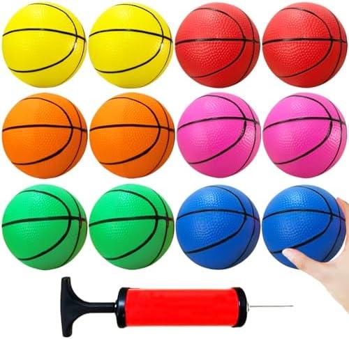 12Pcs 5Inch Mini Basketballs, Colorful Rubber Inflatable Basketball,  Pool Kick Balls Toy with Inflation Pump for Indoor Mini Basketball Hoop, Beach Sports Game, Party Favor