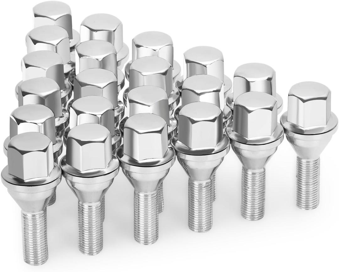 M12x1.25 Lug Bolts, 20PCS Upgraded One-Piece Solid Chrome Wheel Lug Bolts, 19mm Hex 28mm Shank Length Compatible with Jeep Cherokee Renegade Compass, Replaces OEM 53182366 6511051AA (Anti Rust Design)